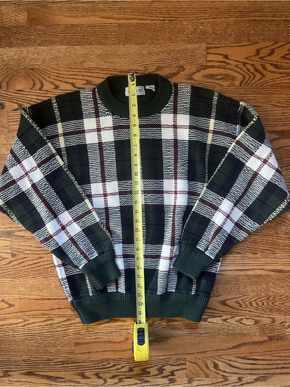 Izod Men's Dark Green Plaid Crewneck Sweater Sz. M 100% Cotton Preppy Classic - Picture 5 of 7